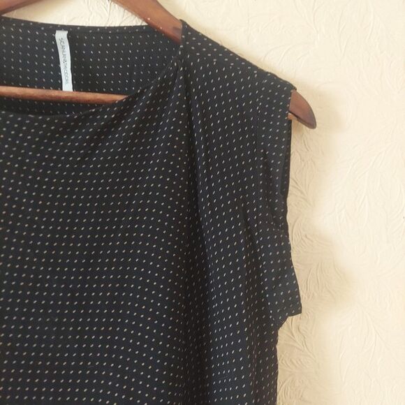 Scanlan Theodore Black W/ Dots Snap Wrap Viscose Dress Cap Sleeve Above Knee M/L - Picture 3 of 13